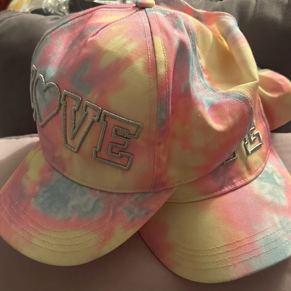 Colorful Tie-Dye Kids Hat with Love Embroidery -Preloved